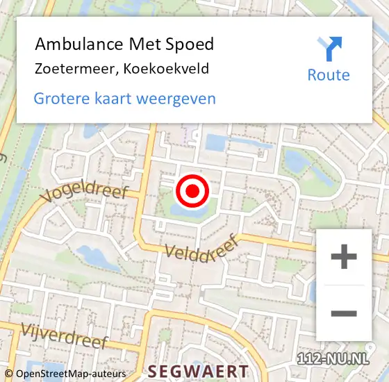 Locatie op kaart van de 112 melding: Ambulance Met Spoed Naar Zoetermeer, Koekoekveld op 24 april 2022 19:26