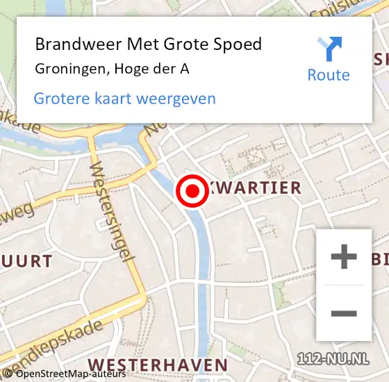 Locatie op kaart van de 112 melding: Brandweer Met Grote Spoed Naar Groningen, Hoge der A op 24 april 2022 19:33