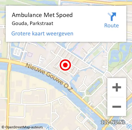 Locatie op kaart van de 112 melding: Ambulance Met Spoed Naar Gouda, Parkstraat op 24 april 2022 19:39