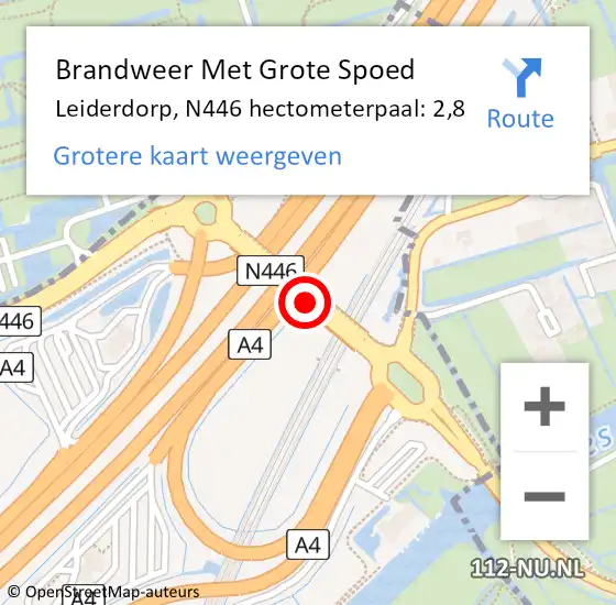 Locatie op kaart van de 112 melding: Brandweer Met Grote Spoed Naar Leiderdorp, N446 hectometerpaal: 2,8 op 24 april 2022 19:40