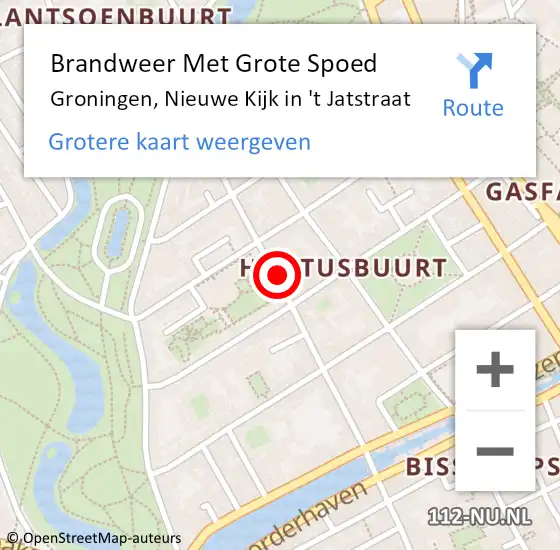 Locatie op kaart van de 112 melding: Brandweer Met Grote Spoed Naar Groningen, Nieuwe Kijk in 't Jatstraat op 24 april 2022 19:45