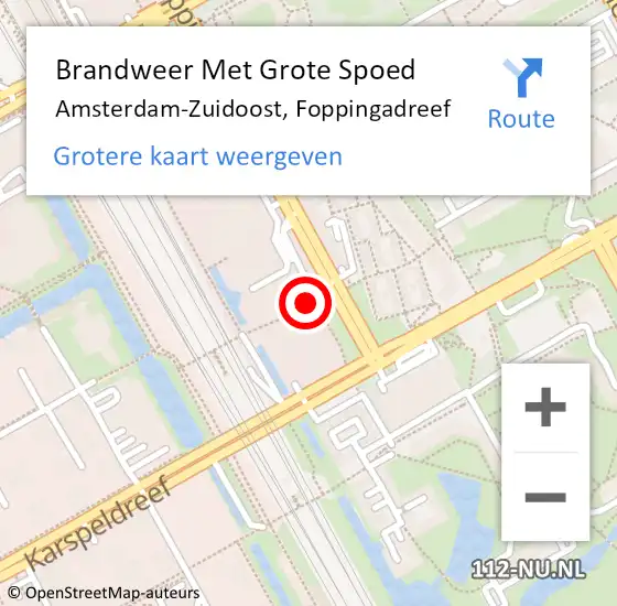 Locatie op kaart van de 112 melding: Brandweer Met Grote Spoed Naar Amsterdam-Zuidoost, Foppingadreef op 24 april 2022 19:57