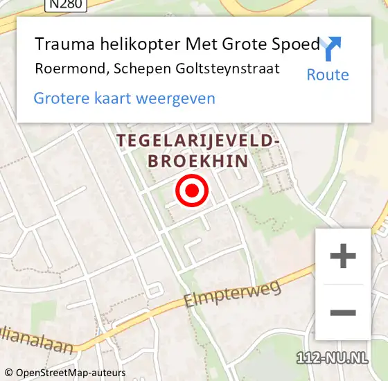 Locatie op kaart van de 112 melding: Trauma helikopter Met Grote Spoed Naar Roermond, Schepen Goltsteynstraat op 24 april 2022 20:35