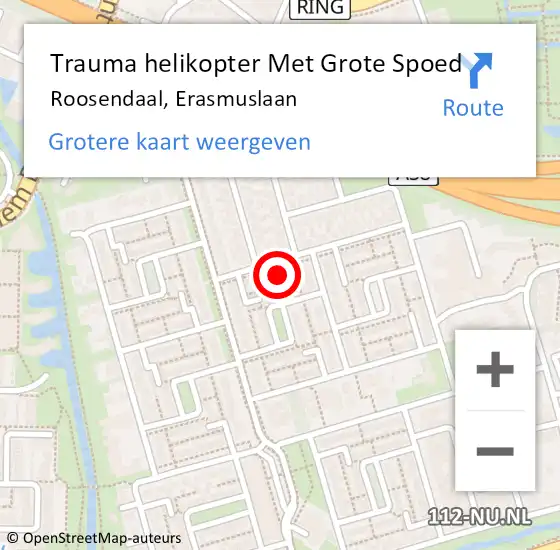 Locatie op kaart van de 112 melding: Trauma helikopter Met Grote Spoed Naar Roosendaal, Erasmuslaan op 24 april 2022 20:37