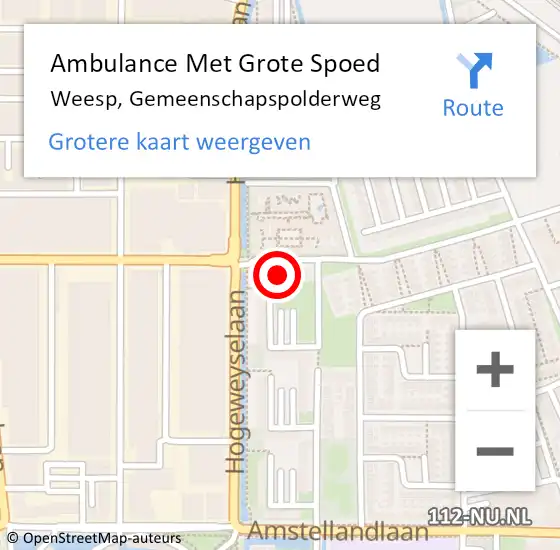 Locatie op kaart van de 112 melding: Ambulance Met Grote Spoed Naar Weesp, Gemeenschapspolderweg op 24 april 2022 20:53