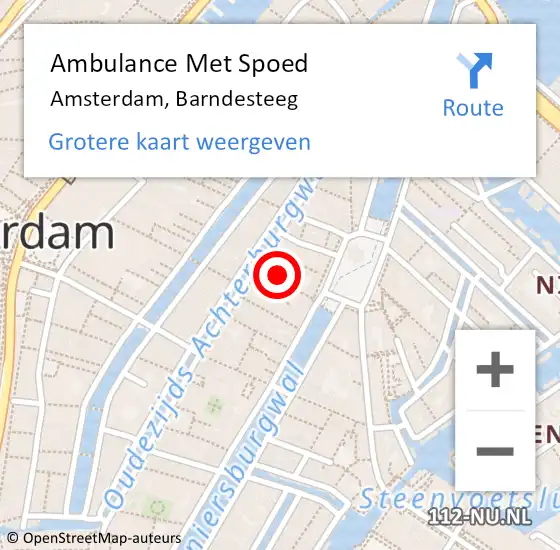 Locatie op kaart van de 112 melding: Ambulance Met Spoed Naar Amsterdam, Barndesteeg op 24 april 2022 20:54