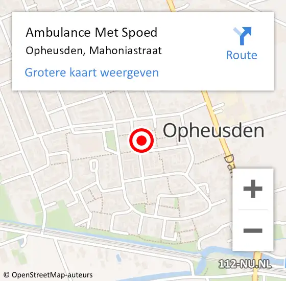 Locatie op kaart van de 112 melding: Ambulance Met Spoed Naar Opheusden, Mahoniastraat op 24 april 2022 21:00