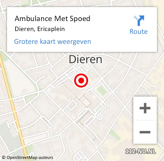 Locatie op kaart van de 112 melding: Ambulance Met Spoed Naar Dieren, Ericaplein op 24 april 2022 21:31