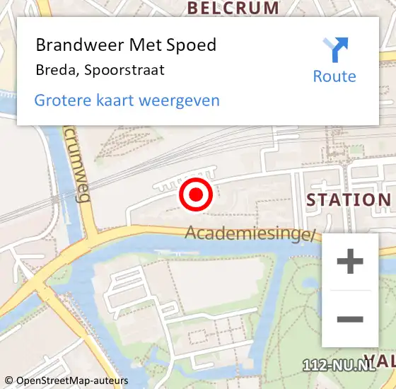Locatie op kaart van de 112 melding: Brandweer Met Spoed Naar Breda, Spoorstraat op 24 april 2022 21:33