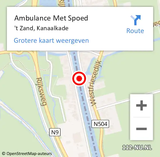 Locatie op kaart van de 112 melding: Ambulance Met Spoed Naar 't Zand, Kanaalkade op 24 april 2022 21:36