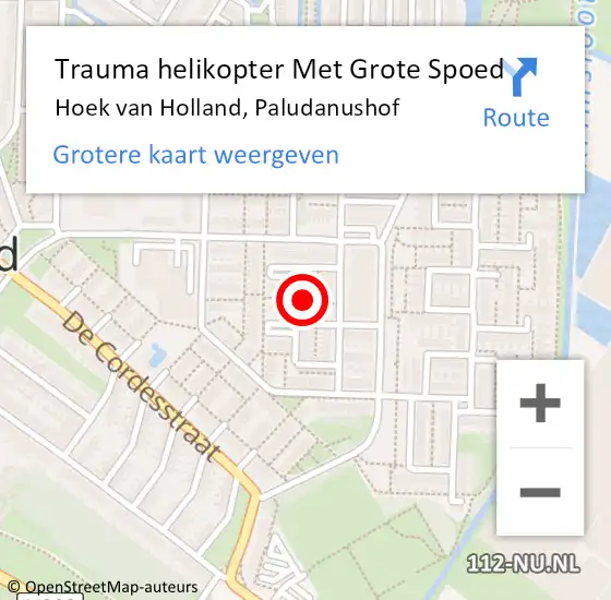 Locatie op kaart van de 112 melding: Trauma helikopter Met Grote Spoed Naar Hoek van Holland, Paludanushof op 24 april 2022 21:41