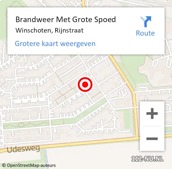 Locatie op kaart van de 112 melding: Brandweer Met Grote Spoed Naar Winschoten, Rijnstraat op 24 april 2022 21:45