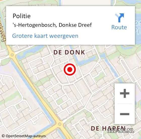 Locatie op kaart van de 112 melding: Politie 's-Hertogenbosch, Donkse Dreef op 24 april 2022 21:58