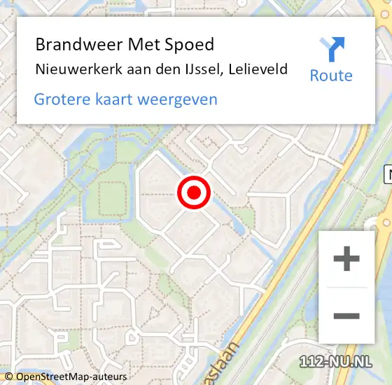 Locatie op kaart van de 112 melding: Brandweer Met Spoed Naar Nieuwerkerk aan den IJssel, Lelieveld op 24 april 2022 22:07