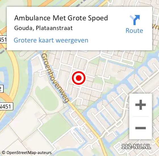 Locatie op kaart van de 112 melding: Ambulance Met Grote Spoed Naar Gouda, Plataanstraat op 24 april 2022 22:27