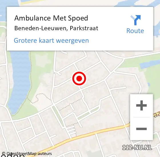 Locatie op kaart van de 112 melding: Ambulance Met Spoed Naar Beneden-Leeuwen, Parkstraat op 24 april 2022 23:20