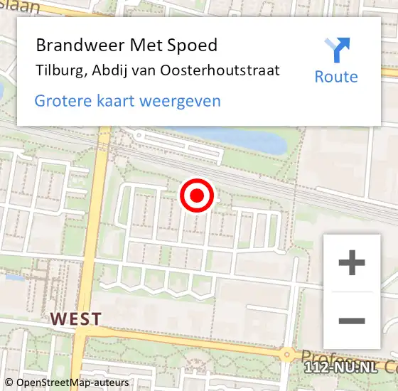 Locatie op kaart van de 112 melding: Brandweer Met Spoed Naar Tilburg, Abdij van Oosterhoutstraat op 24 april 2022 23:37