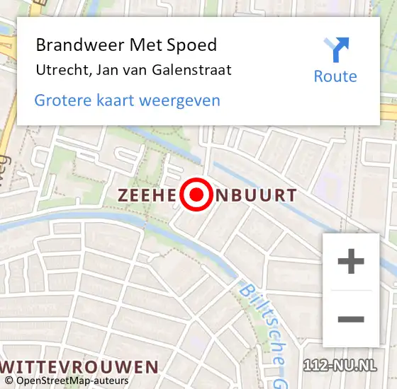 Locatie op kaart van de 112 melding: Brandweer Met Spoed Naar Utrecht, Jan van Galenstraat op 24 april 2022 23:43