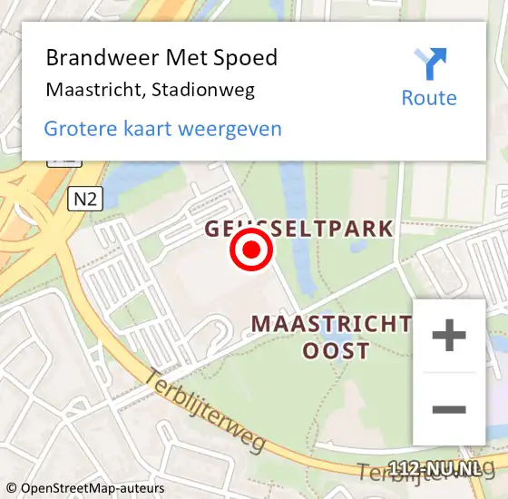 Locatie op kaart van de 112 melding: Brandweer Met Spoed Naar Maastricht, Stadionweg op 24 april 2022 23:55
