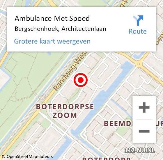 Locatie op kaart van de 112 melding: Ambulance Met Spoed Naar Bergschenhoek, Architectenlaan op 25 april 2022 00:02