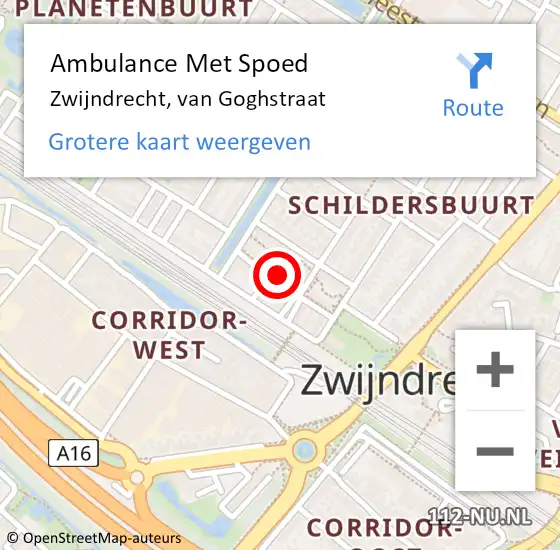 Locatie op kaart van de 112 melding: Ambulance Met Spoed Naar Zwijndrecht, van Goghstraat op 25 april 2022 00:11