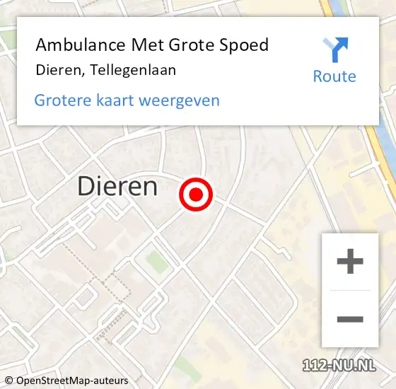 Locatie op kaart van de 112 melding: Ambulance Met Grote Spoed Naar Dieren, Tellegenlaan op 25 april 2022 00:31