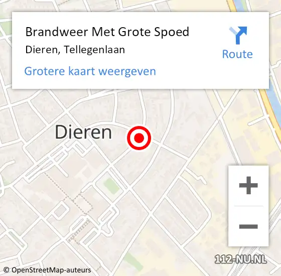 Locatie op kaart van de 112 melding: Brandweer Met Grote Spoed Naar Dieren, Tellegenlaan op 25 april 2022 00:36