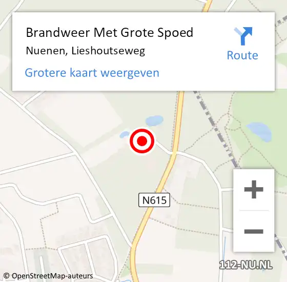 Locatie op kaart van de 112 melding: Brandweer Met Grote Spoed Naar Nuenen, Lieshoutseweg op 25 april 2022 00:44