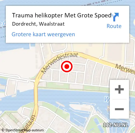 Locatie op kaart van de 112 melding: Trauma helikopter Met Grote Spoed Naar Dordrecht, Waalstraat op 25 april 2022 01:08