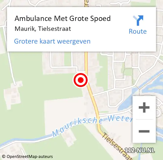 Locatie op kaart van de 112 melding: Ambulance Met Grote Spoed Naar Maurik, Tielsestraat op 25 april 2022 01:19