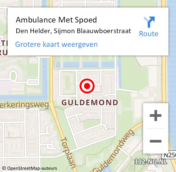 Locatie op kaart van de 112 melding: Ambulance Met Spoed Naar Den Helder, Sijmon Blaauwboerstraat op 25 april 2022 01:24