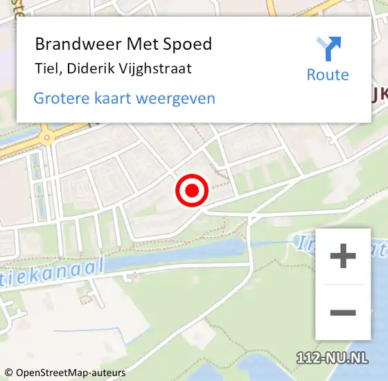 Locatie op kaart van de 112 melding: Brandweer Met Spoed Naar Tiel, Diderik Vijghstraat op 25 april 2022 01:47