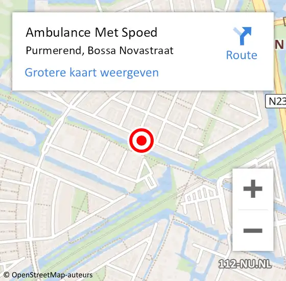Locatie op kaart van de 112 melding: Ambulance Met Spoed Naar Purmerend, Bossa Novastraat op 25 april 2022 03:37
