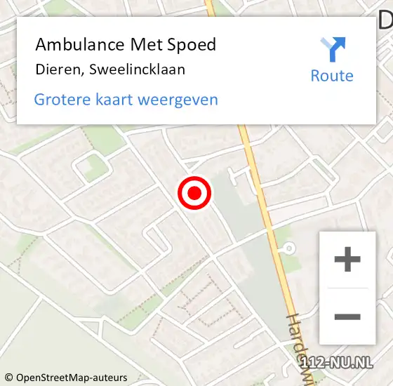 Locatie op kaart van de 112 melding: Ambulance Met Spoed Naar Dieren, Sweelincklaan op 25 april 2022 04:56