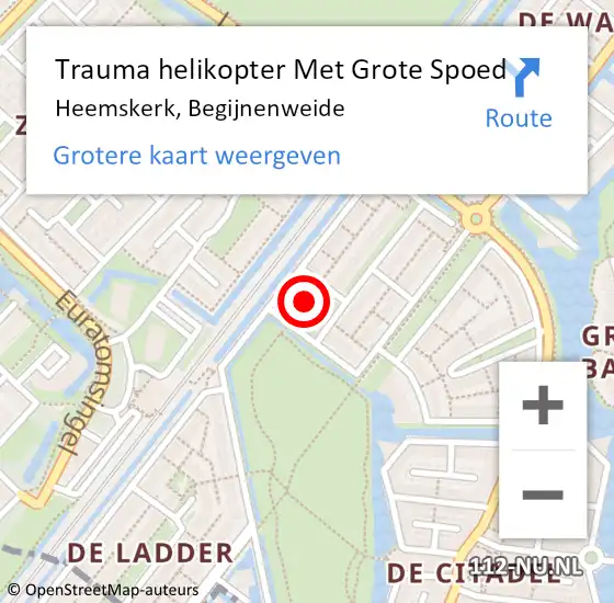 Locatie op kaart van de 112 melding: Trauma helikopter Met Grote Spoed Naar Heemskerk, Begijnenweide op 25 april 2022 06:27