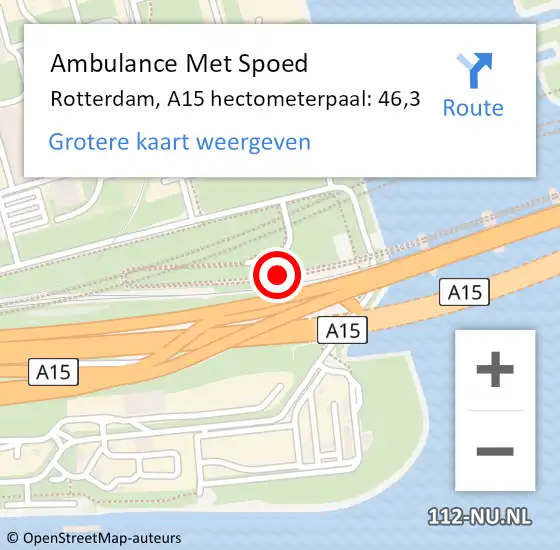 Locatie op kaart van de 112 melding: Ambulance Met Spoed Naar Rotterdam, A15 hectometerpaal: 46,3 op 25 april 2022 06:32