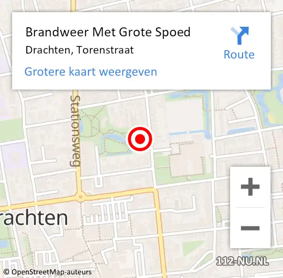 Locatie op kaart van de 112 melding: Brandweer Met Grote Spoed Naar Drachten, Torenstraat op 25 april 2022 06:45