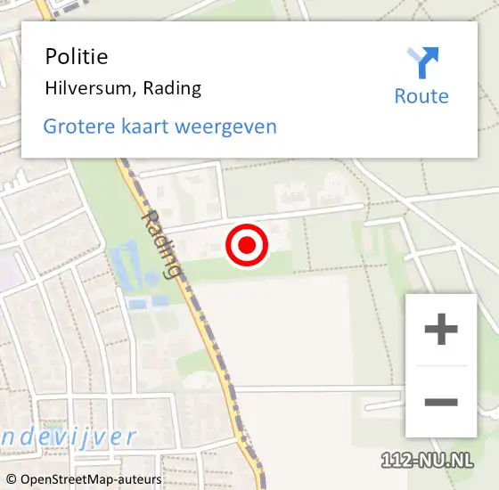 Locatie op kaart van de 112 melding: Politie Hilversum, Rading op 25 april 2022 07:30