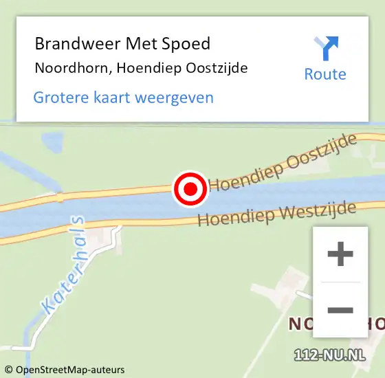 Locatie op kaart van de 112 melding: Brandweer Met Spoed Naar Noordhorn, Hoendiep Oostzijde op 25 april 2022 07:34