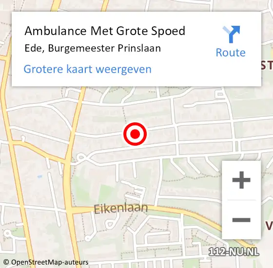 Locatie op kaart van de 112 melding: Ambulance Met Grote Spoed Naar Ede, Burgemeester Prinslaan op 25 april 2022 08:22