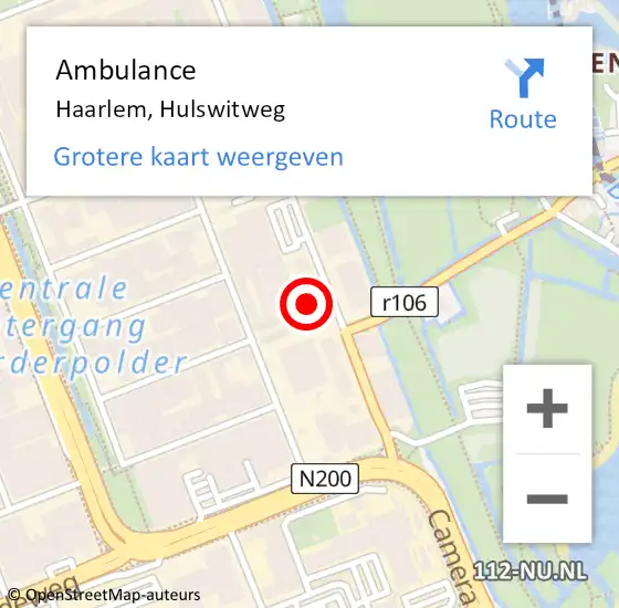 Locatie op kaart van de 112 melding: Ambulance Haarlem, Hulswitweg op 25 april 2022 08:43