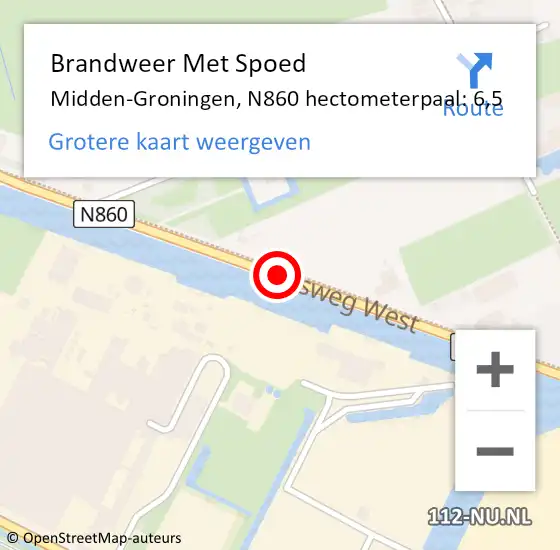 Locatie op kaart van de 112 melding: Brandweer Met Spoed Naar Midden-Groningen, N860 hectometerpaal: 6,5 op 25 april 2022 08:48