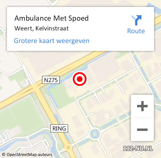 Locatie op kaart van de 112 melding: Ambulance Met Spoed Naar Weert, Kelvinstraat op 25 april 2022 08:51