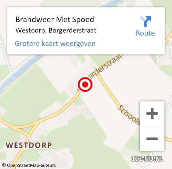 Locatie op kaart van de 112 melding: Brandweer Met Spoed Naar Westdorp, Borgerderstraat op 25 april 2022 08:52