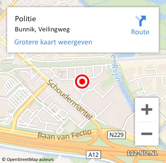 Locatie op kaart van de 112 melding: Politie Bunnik, Veilingweg op 25 april 2022 08:54