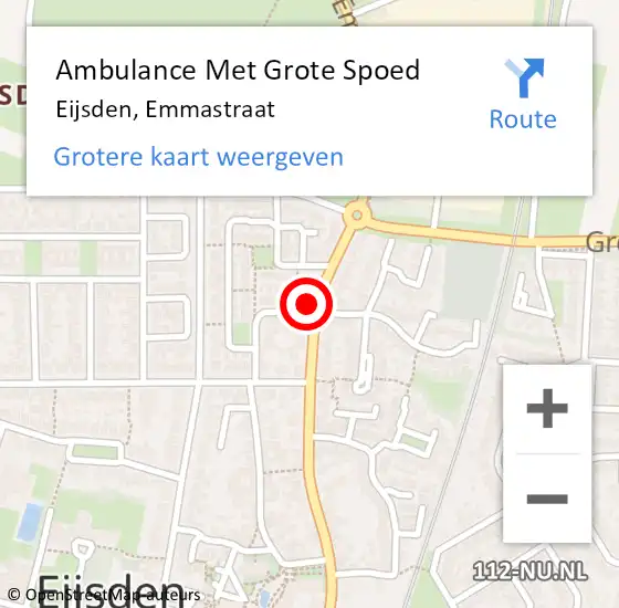 Locatie op kaart van de 112 melding: Ambulance Met Grote Spoed Naar Eijsden, Emmastraat op 25 april 2022 09:22