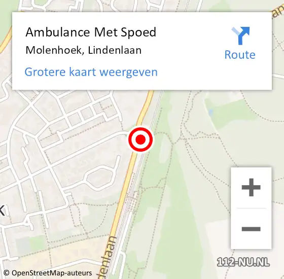 Locatie op kaart van de 112 melding: Ambulance Met Spoed Naar Molenhoek, Lindenlaan op 25 april 2022 09:59
