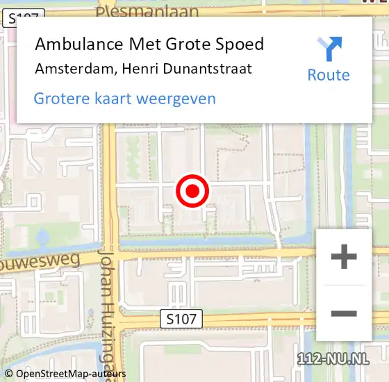 Locatie op kaart van de 112 melding: Ambulance Met Grote Spoed Naar Amsterdam, Henri Dunantstraat op 25 april 2022 10:01