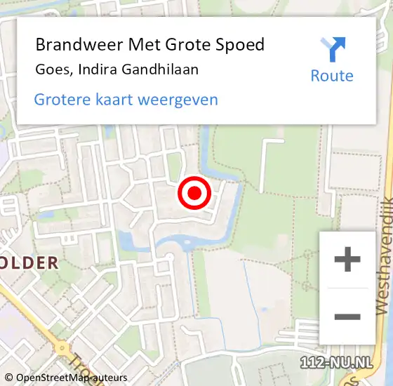 Locatie op kaart van de 112 melding: Brandweer Met Grote Spoed Naar Goes, Indira Gandhilaan op 25 april 2022 10:04