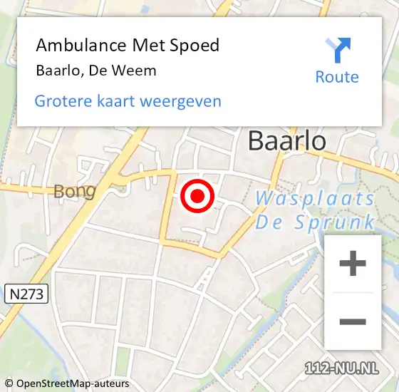 Locatie op kaart van de 112 melding: Ambulance Met Spoed Naar Baarlo, De Weem op 8 oktober 2013 12:04